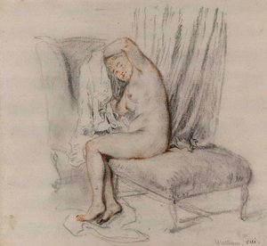 Meztelen nő, aki leveszi a ruháját, 1717 körül. alkotó: Jean Antoine Watteau