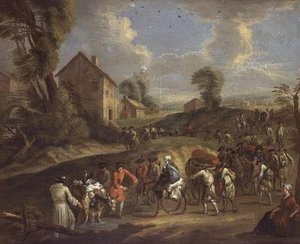 Gyalogság márciusban alkotó: Jean Antoine Watteau