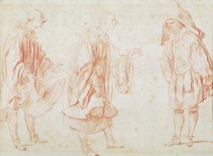 Olasz színészek (piros kréta papíron) alkotó: Jean Antoine Watteau