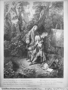 Jean Antoine Watteau és barátja, Monsieur de Julienne, metszett Nicolas Henri Tardieu (1674-1749) alkotó: Jean Antoine Watteau