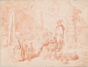 Katonák kártyáznak a fal előtt. 1709/10 alkotó: Jean Antoine Watteau