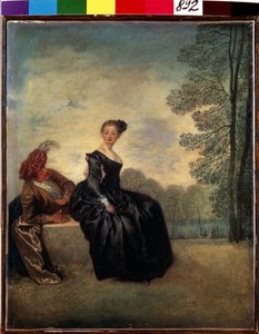 A boudeuse (Egy szeszélyes nő). Jean Antoine Watteau (1684-1721) festménye. Olaj, vászon, 42 x 34 cm alkotó: Jean Antoine Watteau