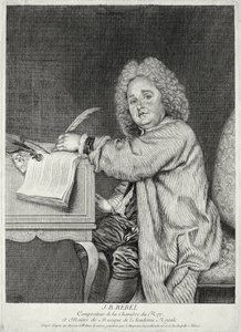 Jean-Ferry Rebel (1666-1747) portréja, amelyet Moyreau metszett alkotó: Jean Antoine Watteau