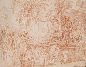 Quack Doctor árulja áruit a szabadban, c1700-1720 alkotó: Jean Antoine Watteau