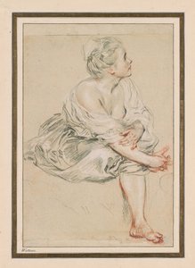 Ülő fiatal nő, c. 1716 (fekete, piros és fehér kréta papíron) alkotó: Jean Antoine Watteau