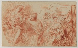 Tanulmányi lap a régi mesterek után (piros kréta papíron) alkotó: Jean Antoine Watteau