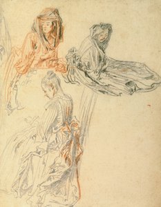 Tanulmányok három ülő nőről, 1716-1718 körül (kréta papíron) alkotó: Jean Antoine Watteau