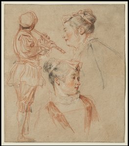 Tanulmányok egy fuvolaművészről és két nőről, 1717 körül alkotó: Jean Antoine Watteau