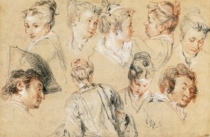 Jean-Antoine Watteau (1684-1721) tanulmánya a fejekről, rajz alkotó: Jean Antoine Watteau