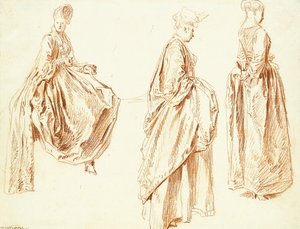 Három hölgy profilban jobbra, egy ülő, 1713-14 körül alkotó: Jean Antoine Watteau