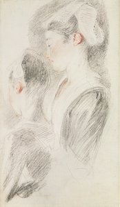 Két tanulmány egy nőről, háromnegyedik hátulról, az egyik profilban (szangvin és fekete kréta, papír) alkotó: Jean Antoine Watteau