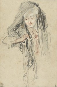 Nő fátyollal alkotó: Jean Antoine Watteau