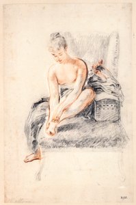 Fiatal nő, meztelen, egyik lábát a kezében tartja, 1716-18.
