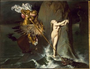 Angelicát Roger (Ruggero, Ruggiero) felszabadítja: Vízilón lovagol (Ludovico Ariosto: Furious Orlandóból) - olaj, vászon alkotó: Jean Auguste Dominique Ingres