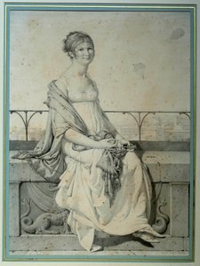Barbara Bansi kisasszony portréja ül egy olasz tájon. Jean Auguste Dominique Ingres (1780-1867) rajza alkotó: Jean Auguste Dominique Ingres