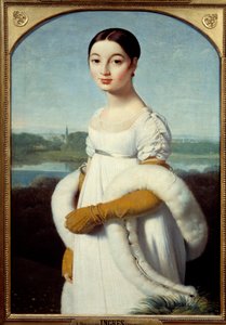 Caroline Riviere kisasszony portréja, a fiatal nő az Első Birodalom divatja szerint öltözött. Jean Auguste Dominique Ingres (1780-1867) festménye 1805 V. 1x0,7 m - Mademoiselle Caroline Riviere portréja: A fiatal nő divatosan öltözött alkotó: Jean Auguste Dominique Ingres