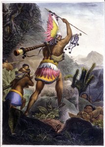 Egy coroado indián, aki jelet ad a nyugdíjba vonulásért, 1839 (színes litó)