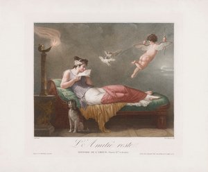 Ámor szerelmes levelet kézbesít. 19. század (nyomtatott) alkotó: Jean Baptiste (after) Mallet