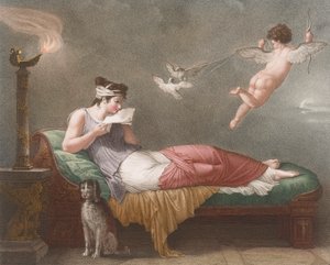 Ámor szerelmes levelet kézbesít. 19. század (nyomtatott) alkotó: Jean Baptiste (after) Mallet