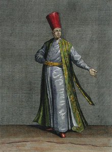 Le Capi-Aga, 5. tábla a „Recueil de Cent Estampes-től, amely a különböző nemzeteket képviseli a természetből származó festményeken...”, vésette Scotin, Gerard Jean Baptiste (1671-1716) 1707-08 (színes metszet) alkotó: Jean Baptiste (after) Vanmour