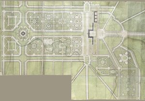 A sztrelnai palota és park terve, 1717 alkotó: Jean Baptiste Alexandre Le Blond
