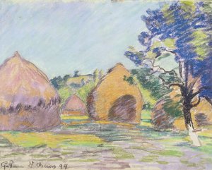 Szénakazalok Saint-Cheronban (pasztell, papíron) alkotó: Jean Baptiste Armand Guillaumin