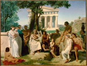 Homere, a Kr.e. 9. századi görög költő. Jean-Baptiste Auguste Leloir (1809-1892) festménye 1841-ből (147x195 cm). .