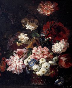 Virágkosár az asztalon Jean Blin (vagy Blain vagy Belin) festménye, Fontenay (1653-1715) 17. század V. 0,46x0,55 m