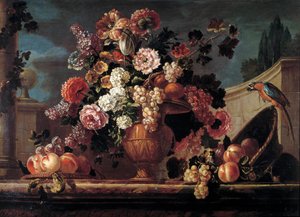 Virágok, gyümölcsök és papagájok Jean Blin (vagy Blain vagy Belin) Fontenay festménye (1653-1715) 18. századi orleans. Szépművészeti Múzeum