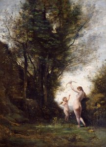 Egy nimfa, aki Cupidoval játszik, 1857 alkotó: Jean Baptiste Camille Corot