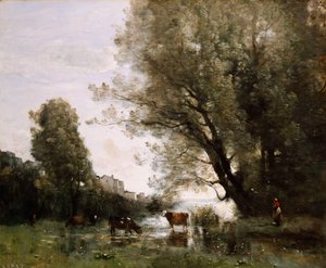 Egy tavacska partja Normandiában alkotó: Jean Baptiste Camille Corot