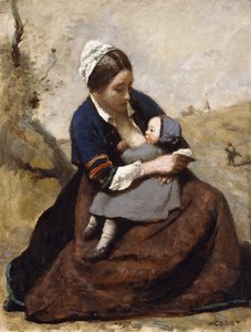 Breton szoptatja gyermekét; Breton szoptatja gyermekét, 1855-1860 alkotó: Jean Baptiste Camille Corot