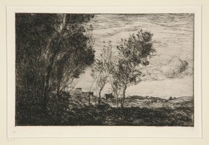 Dans les Dunes: Souvenir du bois de la Haye (A dűnékben: A hágai erdő emléke) alkotó: Jean Baptiste Camille Corot