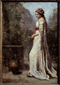 A görög lánynál van a szökőkút. Camille Corot (1796-1875) festménye alkotó: Jean Baptiste Camille Corot