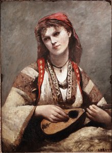 Cigánynak mandolinja van. Jean-Baptiste Camille Corot (1796-1875) festménye. 1874. Sao Paulói Művészeti Múzeum. Brazília alkotó: Jean Baptiste Camille Corot