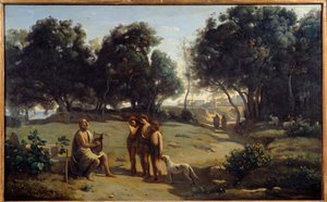Homérosz és a pásztorok. A görög költő Patmosz szigetén. Camille Corot (1796-1875) festménye 1845 V. 0,8x1,3 m Saint Lo, Musee des Beaux Arts alkotó: Jean Baptiste Camille Corot
