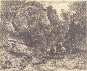 Lovas és csavargó az erdőben A lovas az erdőben és a gyalogos, 1854. alkotó: Jean Baptiste Camille Corot