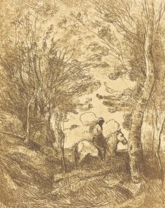 Lovas az erdőben, Nagytányér Le Grand Cavalier sous bois, c. 1854. alkotó: Jean Baptiste Camille Corot