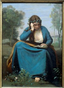 Virgile-festmény, Camille Corot (1796-1875) Virgile-festményének virágaival koronázott olvasója vagy a múzsa 1845 Dim. 0,45x0,34 m alkotó: Jean Baptiste Camille Corot