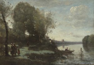 Folyó távoli toronnyal, 1865. alkotó: Jean Baptiste Camille Corot