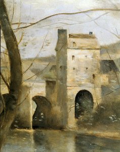 A franciaországi Mantes hídja ... alkotó: Jean-Baptiste-Camille Corot
