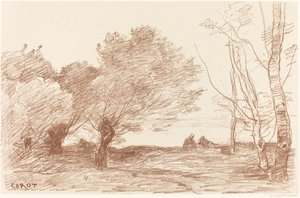 Fűz és fehér nyár (Saules et peupliers blancs) alkotó: Jean Baptiste Camille Corot