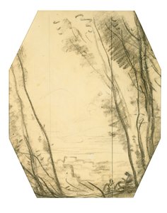 Woodland Scene (szén szőtt papíron, eperfa papírral bélelve) alkotó: Jean Baptiste Camille Corot