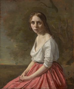 Fiatal nő rózsaszín szoknyában, 1845-50 körül alkotó: Jean Baptiste Camille Corot