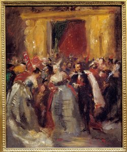 Báljelmez a Tuileriák palotájában: III. Napóleon (1808-1873) és Castiglione grófnője (1837-1899, híres olasz udvarhölgy) (Virginia Elisabetta Luisa Carlotta Antonietta Teresa Maria Oldoini). Jean Baptiste (Jean-Baptiste) Ponty festménye
