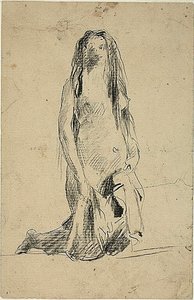 Térdelő meztelen nő drapériával alkotó: Jean-Baptiste Carpeaux