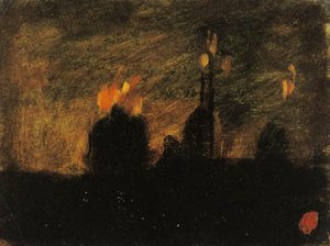 Éjszakai hangulat tüzekkel a Valenciennes melletti St-Vast-là-hautban alkotó: Jean-Baptiste Carpeaux