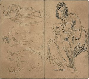 Vázlatok: Gyermek (recto); Ülő anya és gyermek (verso). alkotó: Jean-Baptiste Carpeaux