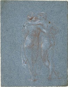 Két álló alak, ölelkező (recto); Férfi kaszával és épületvázlatokkal (fordítva) alkotó: Jean-Baptiste Carpeaux
