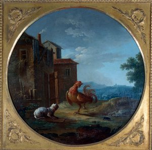A disznó, a macska és az egér. Illusztráció Jean de La Fontaine meséjéhez. Jean Baptiste Claudot (1733-1805) festménye alkotó: Jean Baptiste Claudot